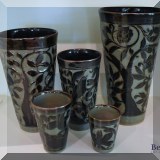 P06. 5 Pottery glazed 2 tone floral vases in varying heights. 14”h, 11”h, 9”h, 6”h and 4”h - $125, 98,65,45,25 